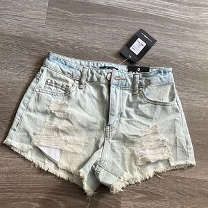NWT FASHION NOVA Light Wash Distressed Denim Jean Shorts